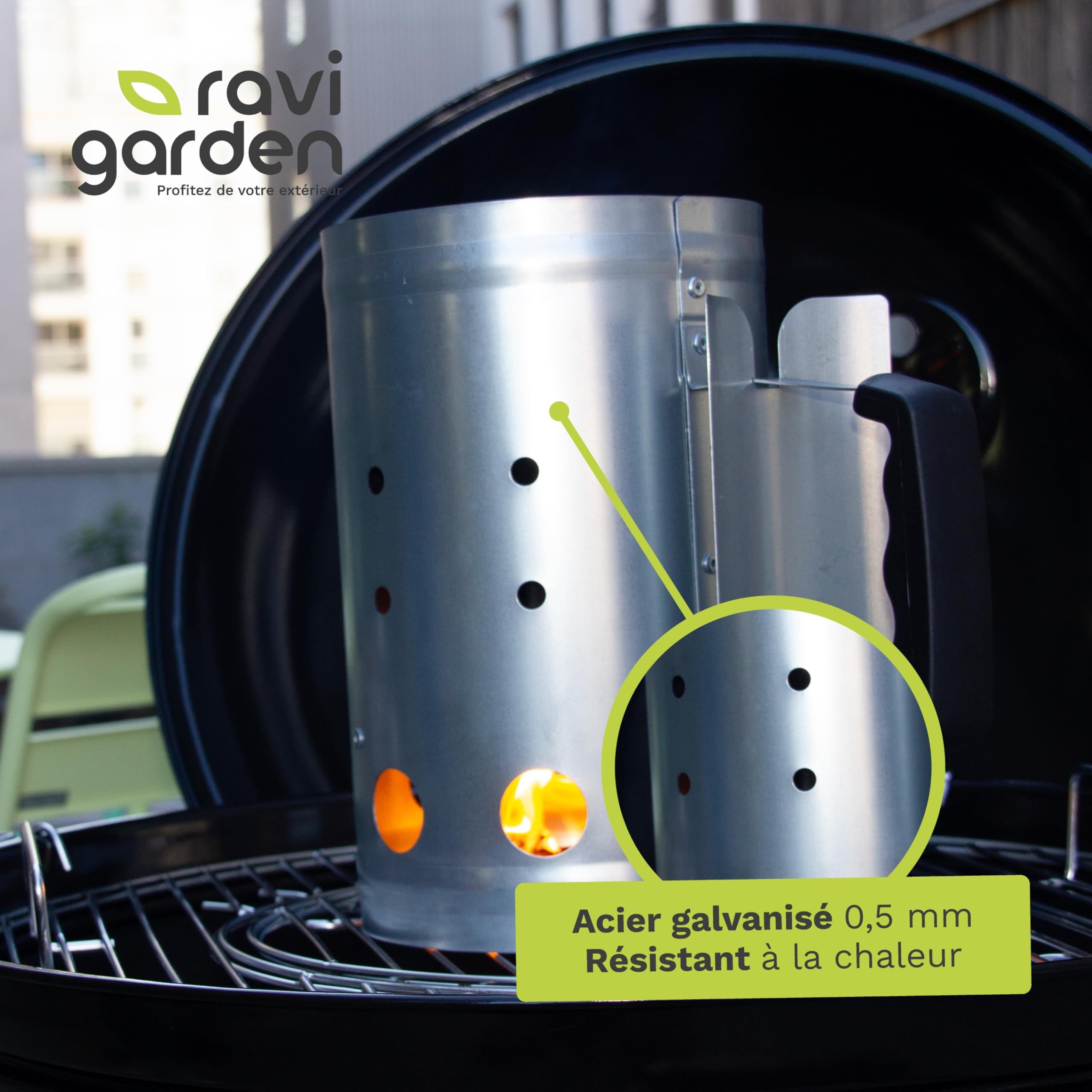 Cheminée Barbecue en Acier Galvanisé | Allume Barbecue Rapide & Efficace | Accessoire BBQ Charbon