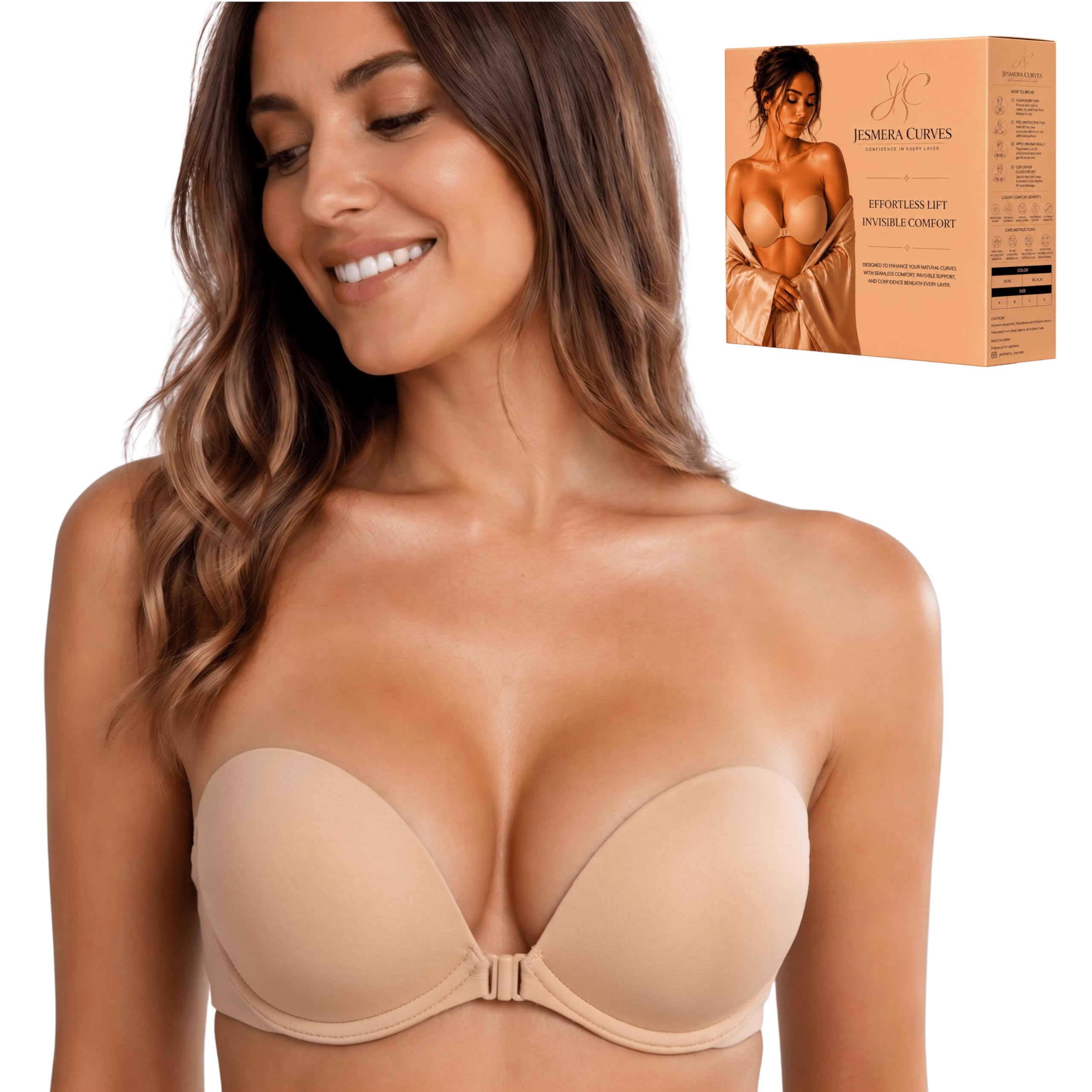 Strapless Push-Up Bra for Women – Seamless Invisible Lift Bra with Front Closure, Deep Plunge Design, Wireless Comfort, Backless & Off-Shoulder Compatible, Reusable Everyday Support Bra-image-27