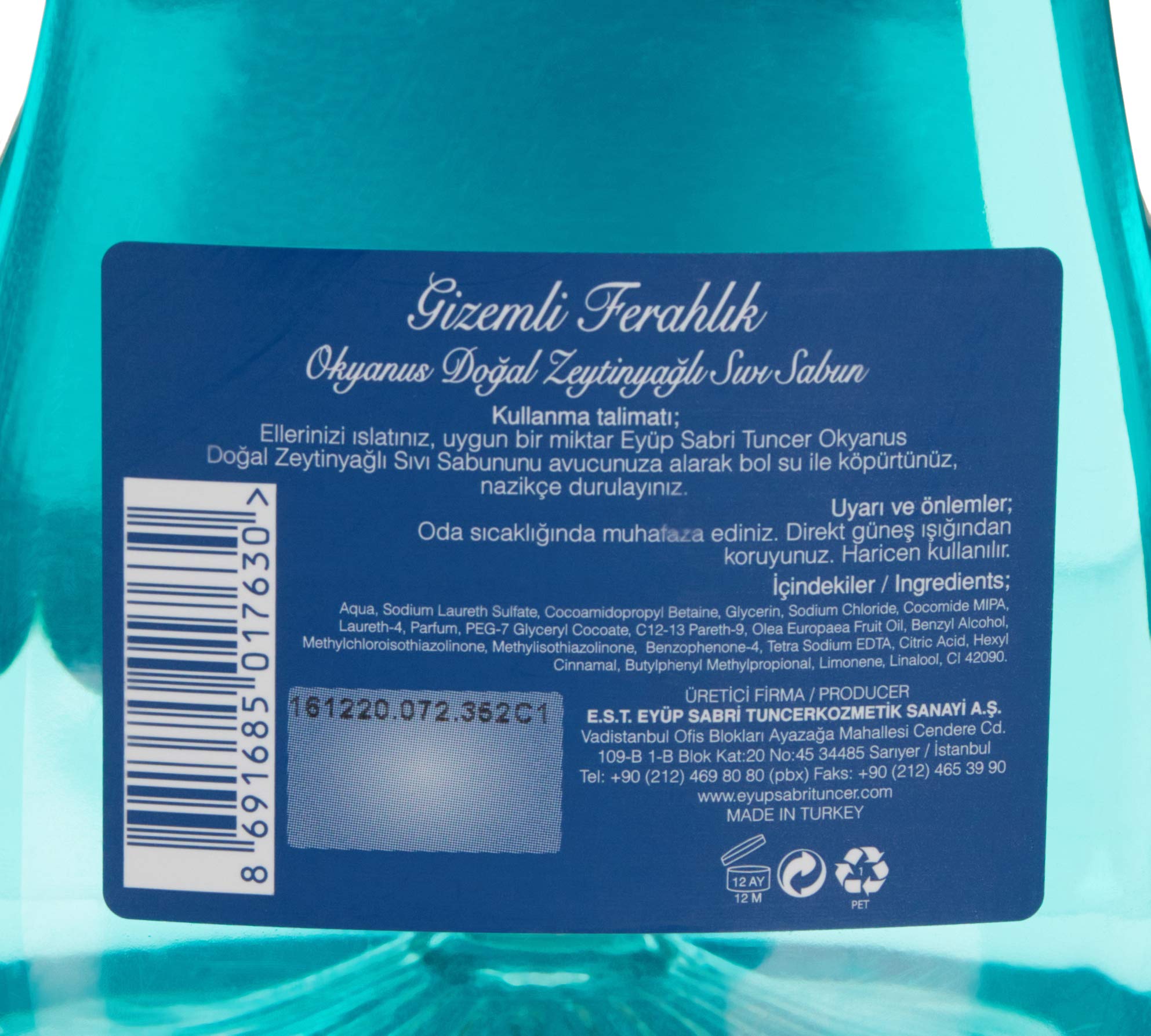 Eyüp Sabri Tuncer Doğal Zeytinyağlı Sıvı Sabun Okyanus 1,5 L Pet Şişe 1 Paket (3 paketi)