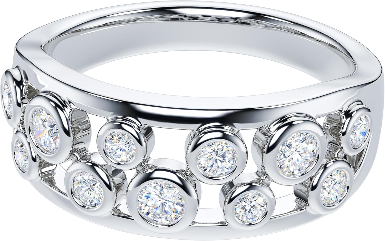 THELANDA Genuine Moissanite or Simulated Diamond Sterling Silver Unisex Fashion Split Shank Bubbles Ring Wedding Band - Image 3