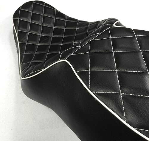 Miniatura 5 de HK asiento negro para motocicleta personalizado para chofer y pasajero de piel con diseño de rombos hasta para 2 personas con estilo de costura para