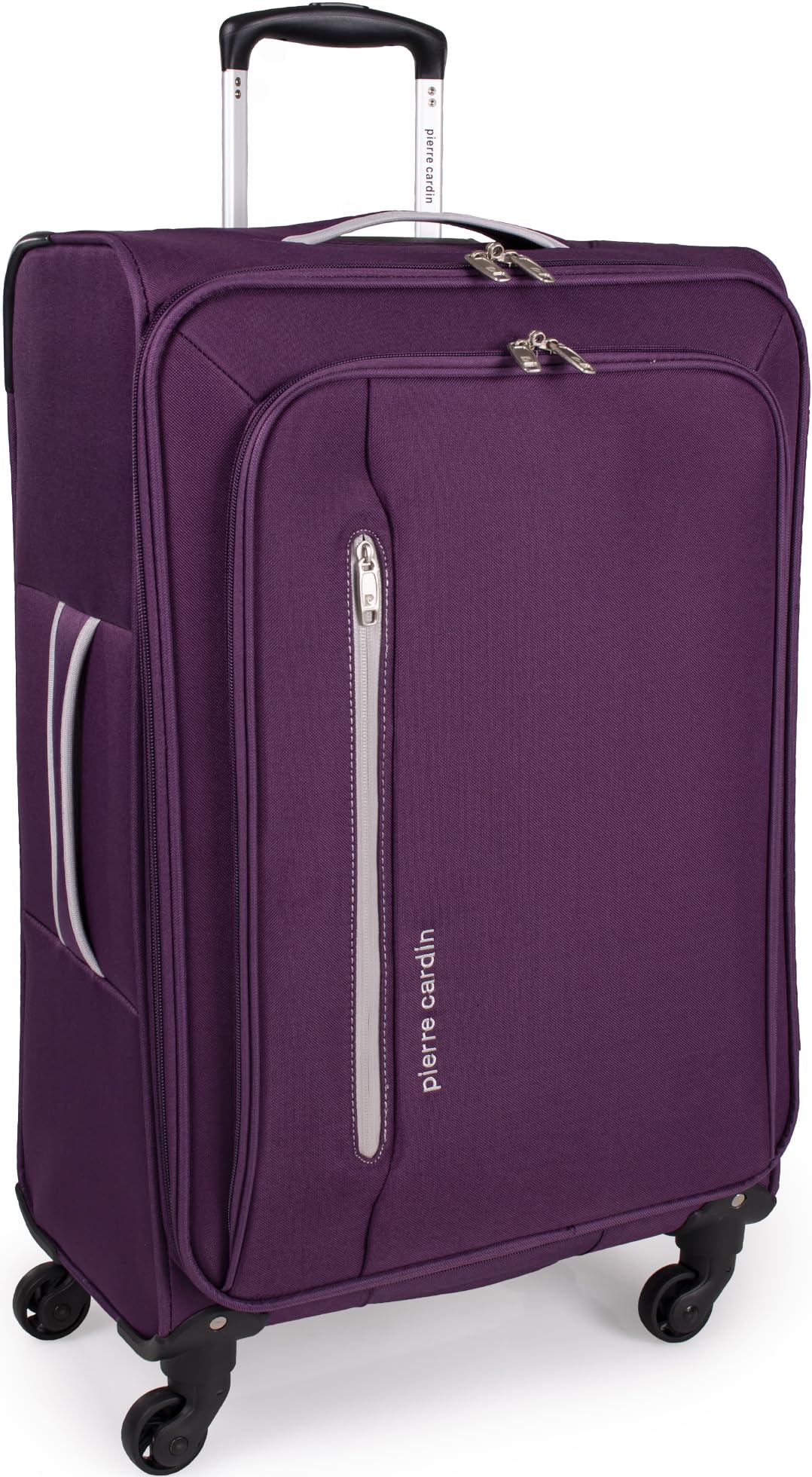 Pierre Cardin Cion CL610M - Valigia con lati morbidi e ruote resistenti testate contro lo stress, con maniglia telescopica e cinghie di imballaggio, Viola & Grigio Chiaro, M, M: 69 cm