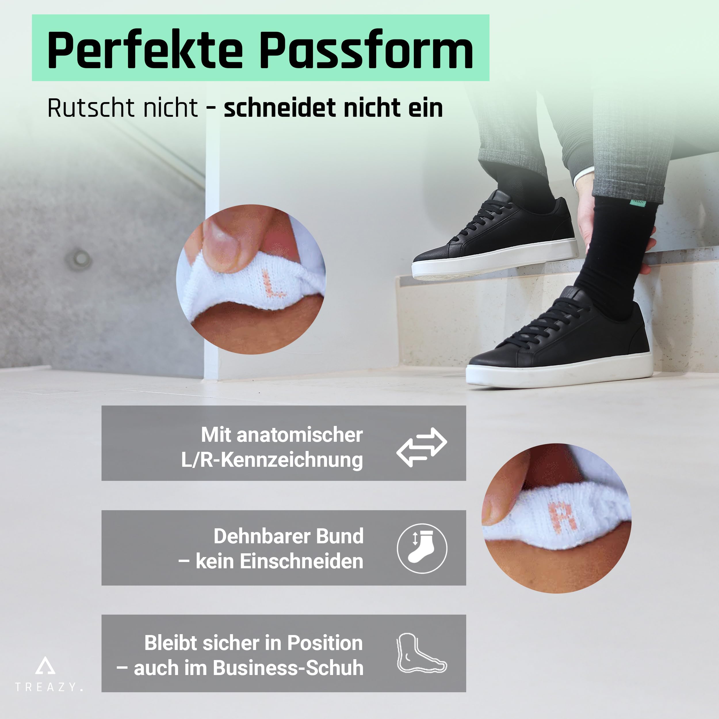 TREAZY Business Socken Anzugsocken aus hochwertiger Bio-Baumwolle – Schweiß und blasenfrei – angenehm und besonders langlebig für deinen Job und den Alltag