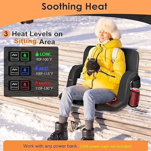 Miniatura 4 de HOPERAN Massage Heated Stadium Seats for Bleachers with Back Support & Lumbar Pillow, 3 Level Heating & 6 Modes Massage Portable Heated Stadium