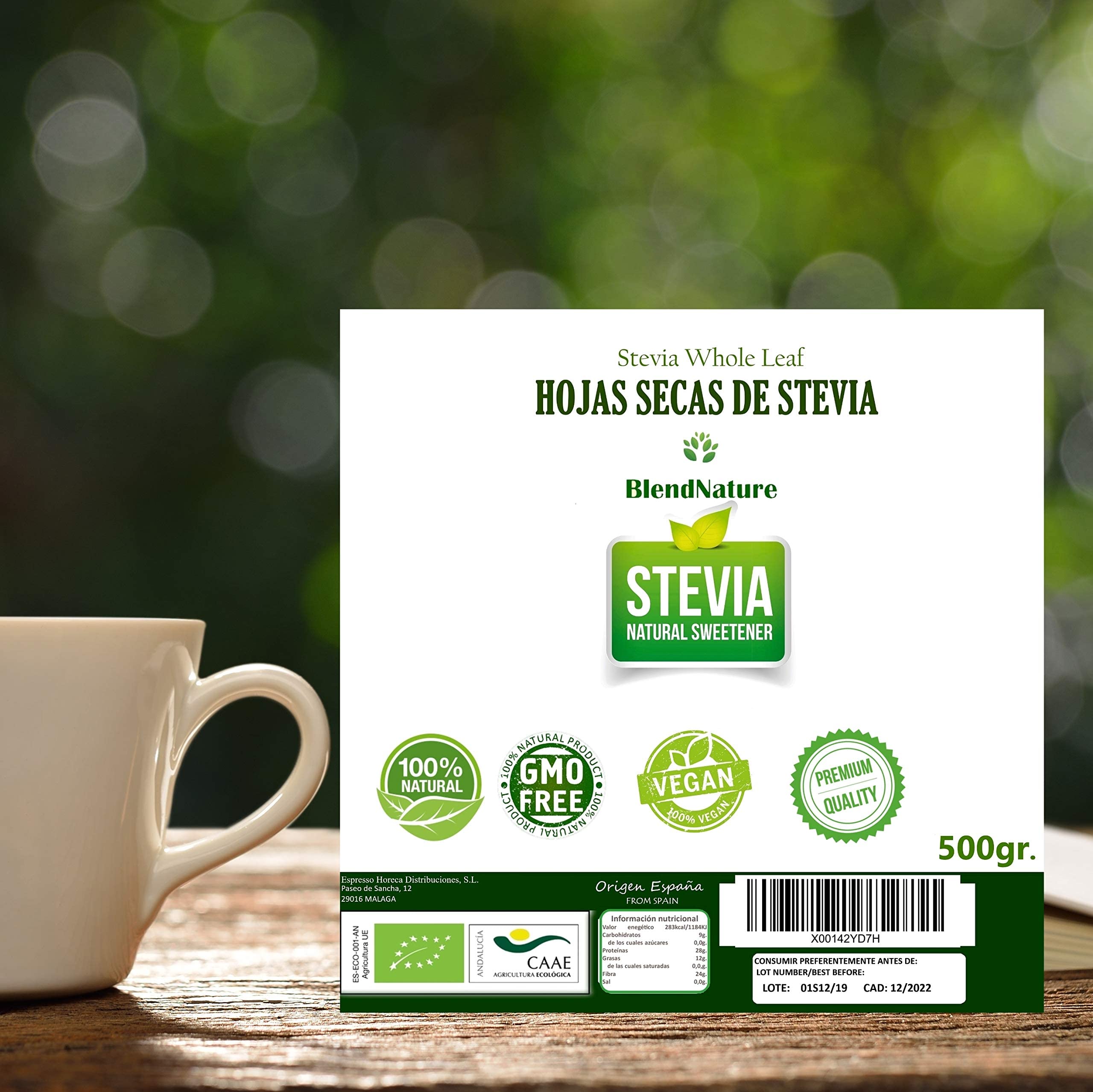 Feuilles de Stévia 100% Naturelles Pures - ECO Biologique Sélectionné Qualité Premium 500 G – Végétarien