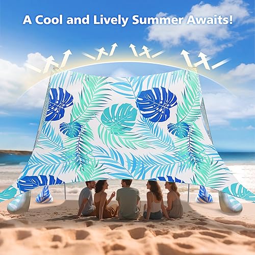 Miniatura 5 de 2PM SPORTS Tienda de campaña de playa con protección UV UPF50+, refugio grande para exteriores, refugio de playa grande para la familia, picnic,