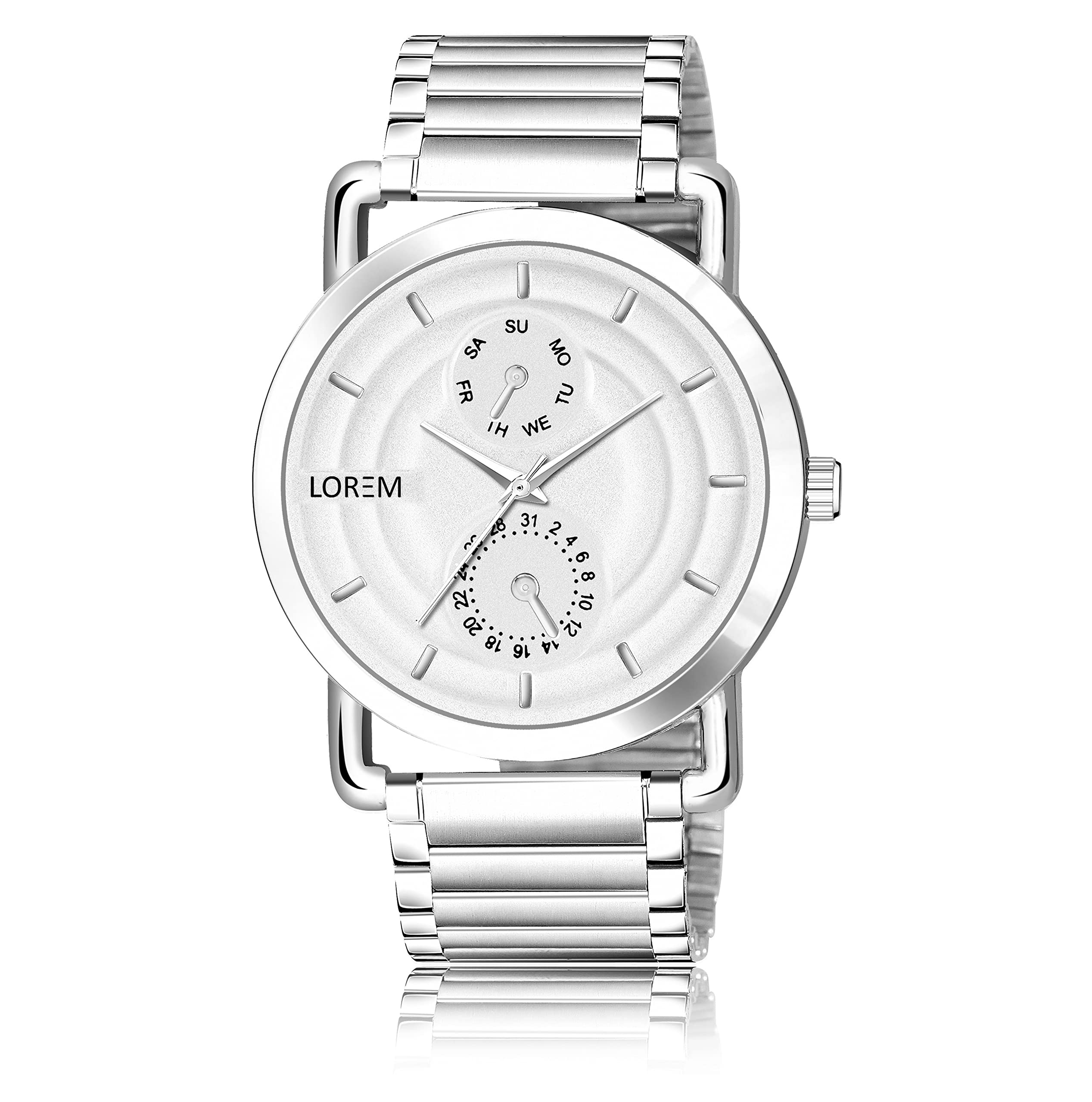 LOREM White Designer 3D Embossed Look Dial Round Silver Stainless Steel Premium Watches for Men-FZ-LR121 (B0BXL59172) Amazon Price History, Amazon Price Tracker