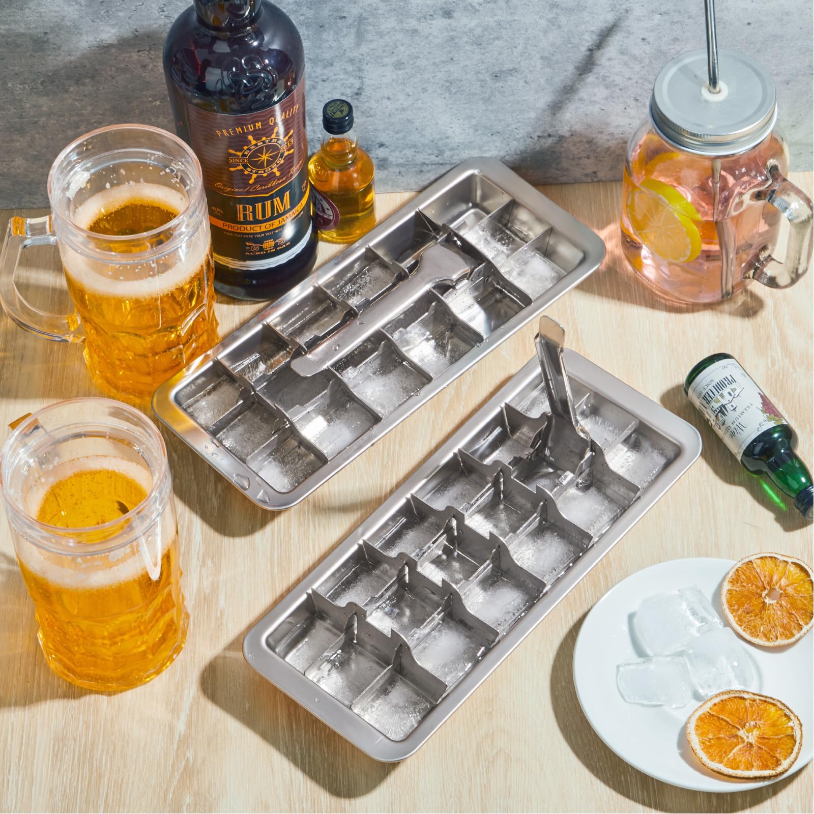 Yaocom Eiswürfelbereiter und Eiswürfelform aus Edelstahl, 18 Schlitze, Eiswürfelform für Bars, Küchen, Hebel, zum Entfernen von Würfeln, einfaches Entfernen, Metall-Eis, Lebensmittelqualität