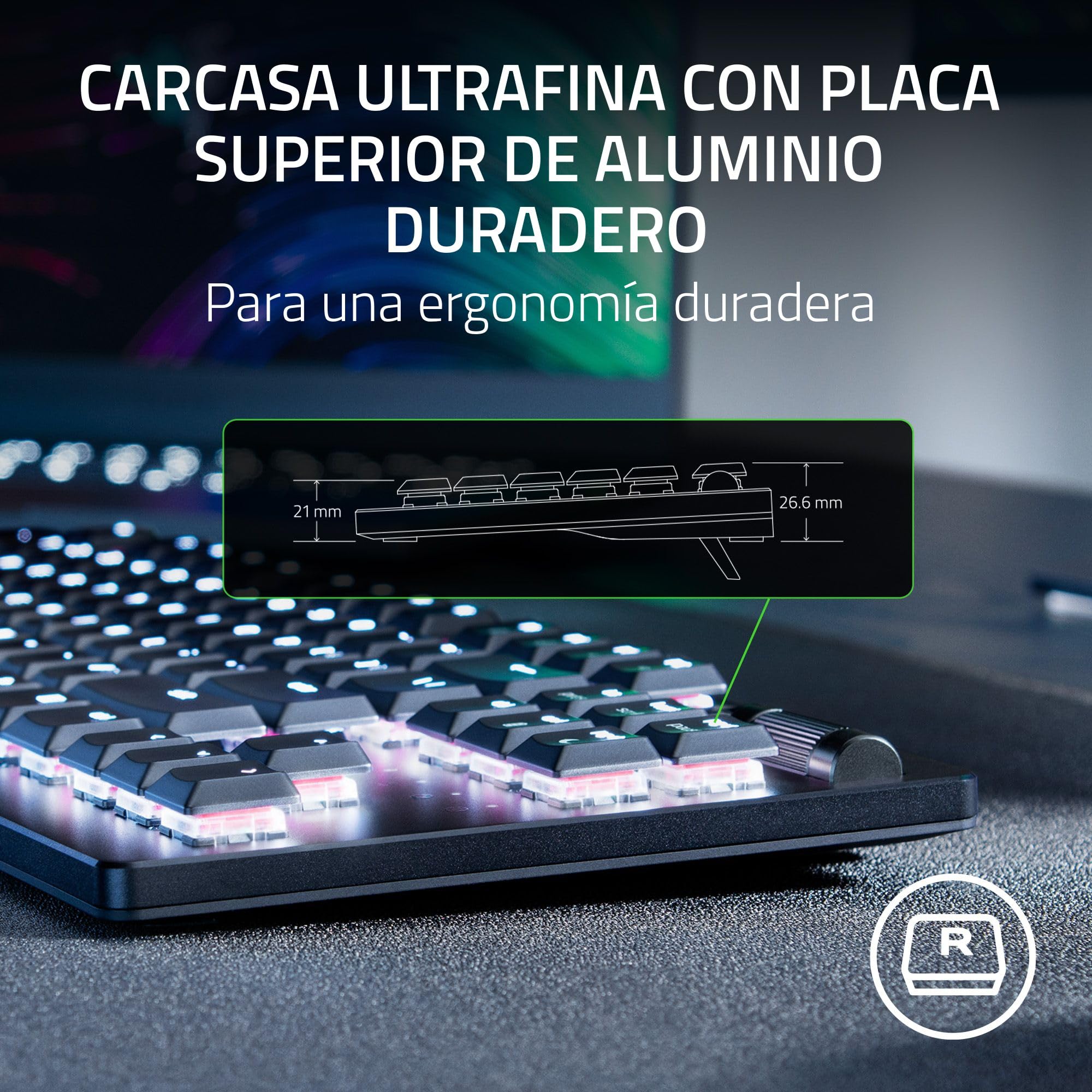 Razer DeathStalker V2 Pro Tenkeyless (Interruptor Rojo) - Teclado Óptico Inalámbrico para Juegos de Bajo Perfil (Interruptores Ópticos Lineales, HyperSpeed, Bluetooth 5.0) QWERTY Teclado ES | Negro