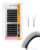 Vista 195 de NAGARAKU Extensiones de pestañas Double Tips 4D W, suministros con puntas dobles, gruesas con rizado D de 0.07 mm, bandeja mixta 8-15 mm