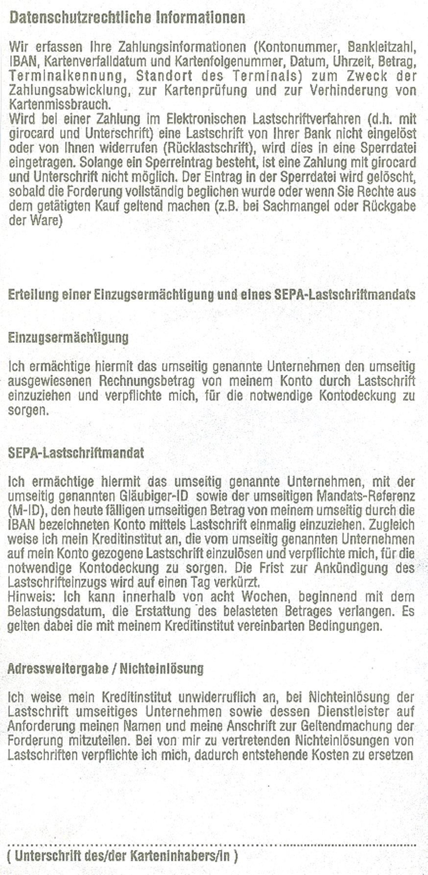 50 Stck. EC Thermorollen mit SEPA-Lastschrifttext 57mm x 25m x 12mm Rollen-Aussendurchmesser 45mm phenolfrei