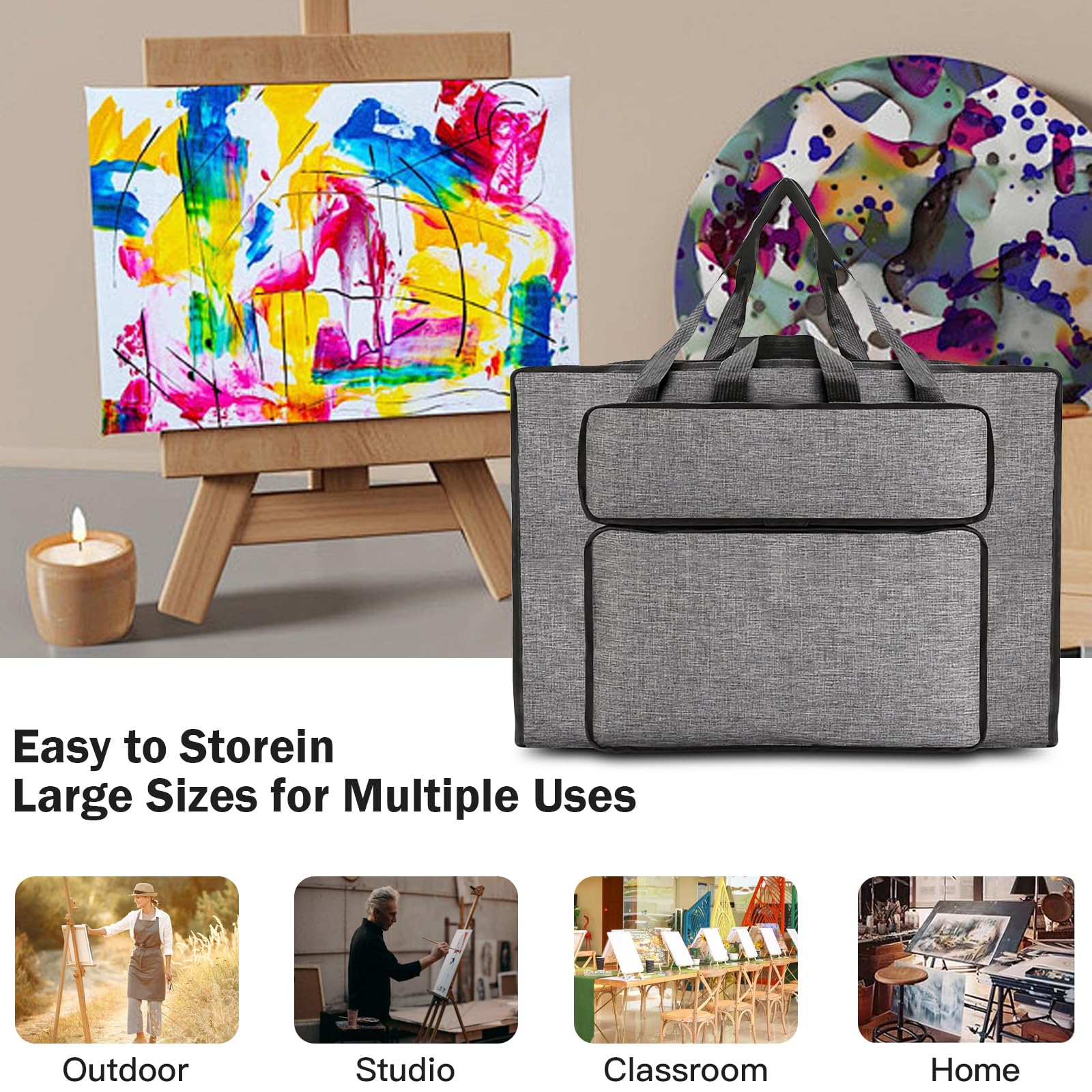 MeYuxg Borsa da disegno, cartellina per artisti, borsa in plastica impermeabile, per oggetti artistici, confezione da pittura per studio e schizzi all'aperto, grigio., A2, Moderno e semplice