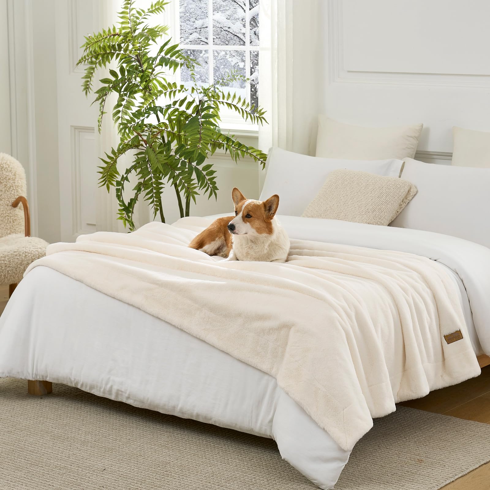 COZY KISS Coperta Impermeabile in Pelliccia Sintetica, Copridivano, Letto, Auto o Sedia, Plaid Lavabile per Cani o Gatti, Reversibile, Ultra Morbida, 150x200cm, Beige
