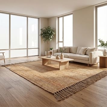 Jute Area Rug 8x10 Natural Fiber Braided Rugs Farmhouse Area Rug Woven Reversible Living Room Bedroom Carpet, Pure Plant Fiber Entry Rug, Large Floor Mat, 96x120 in