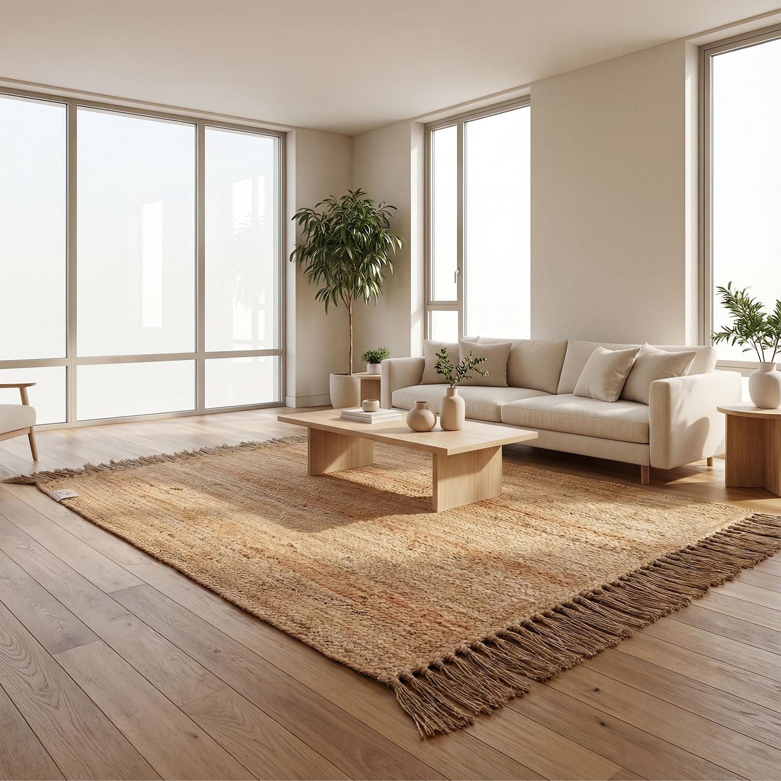Tapis tressé en jute tissé à la main – Naturel, réversible de style bohème pour entrée, cuisine, salon, ferme, intérieur et extérieur – 183 x 274 cm