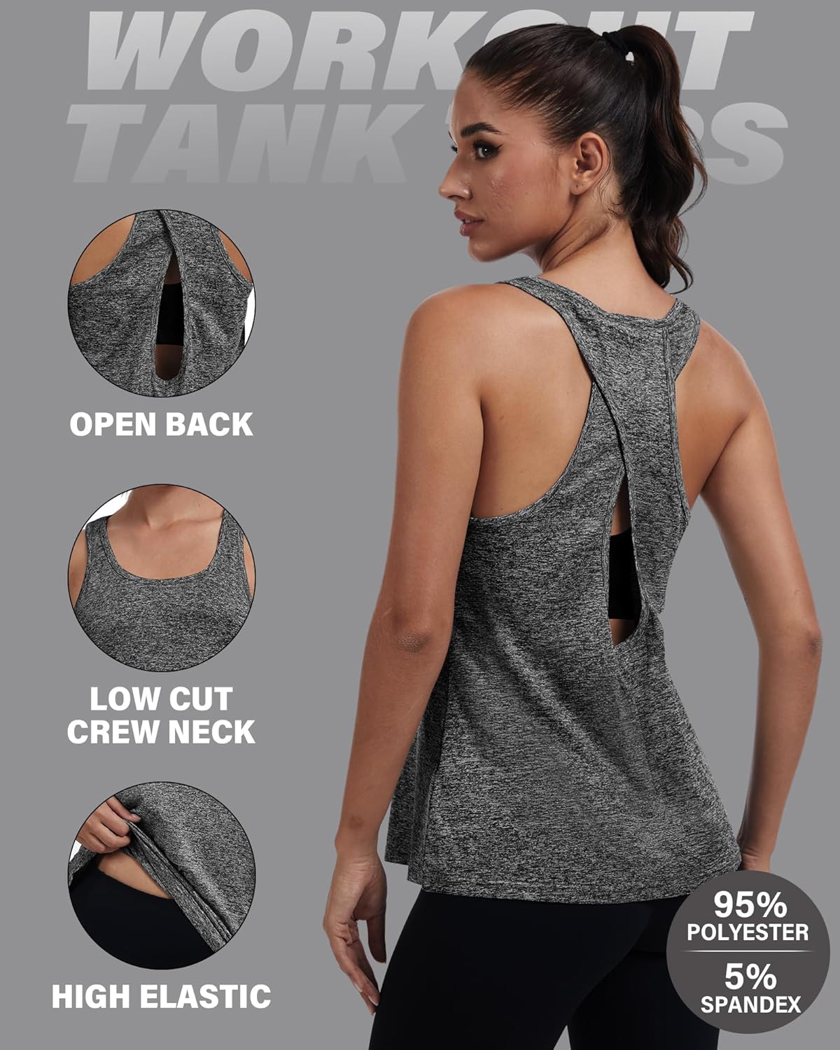 2 Pack Women's Workout Tops Open Back Racerback Tank Tops Crossback Sleeveless Athletic Running Yoga Gym Shirts - Image 6