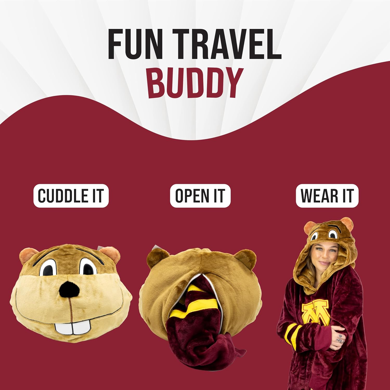Plushible Wearable Blanket Hoodie - Oversized University of Minnesota Golden Gophers Long Sleeve Sweatshirt Pocket - 2-in-1 Oversized Hoodie Blanket Pillow - Cozy Snugible Gifts for Men and Women