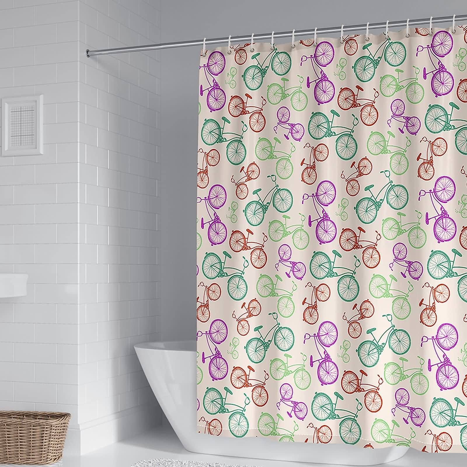 Rideau de douche pour salle de bain familiale au motif vélo coloré