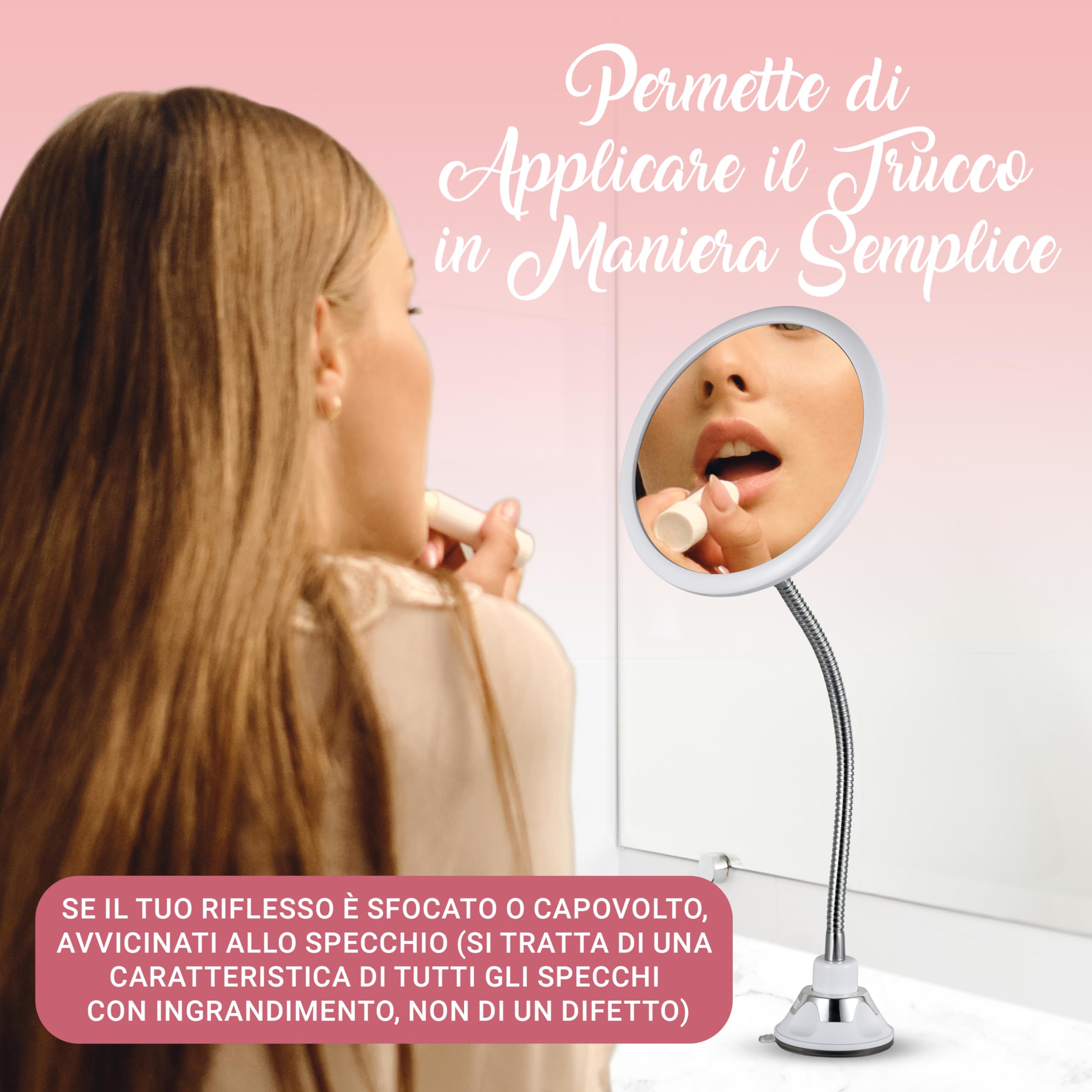 Mirrorvana Specchio ingranditore 10X con collo flessibile per trucco - specchio da tavolo con ventosa per bagno, toeletta e viaggio - Magnifying Makeup Mirror - 17cm x 17cm (Rotondo)