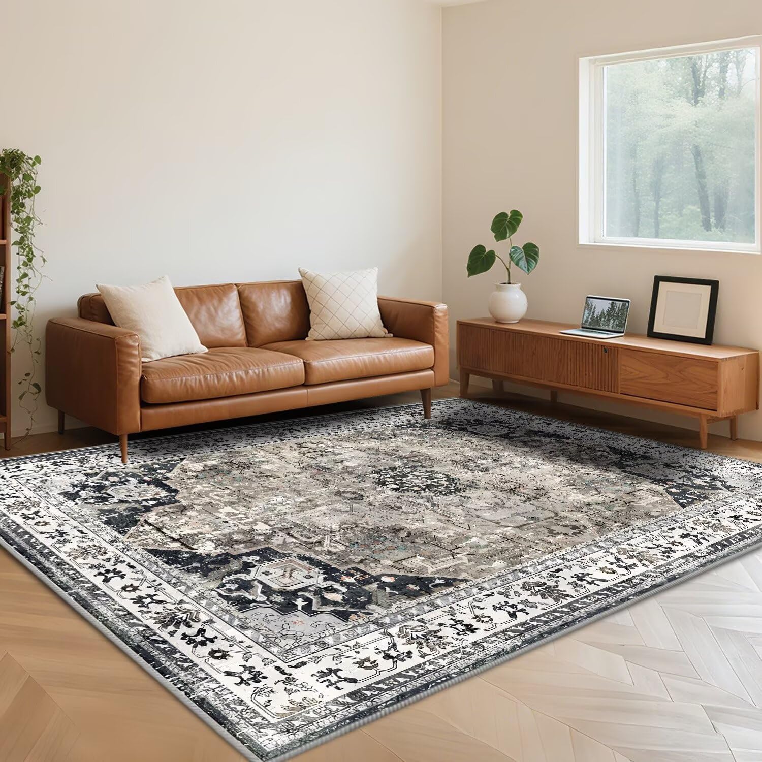 Tapis à poils bas noir 140x200 cm antidérapant et doux pour la décoration du salon
