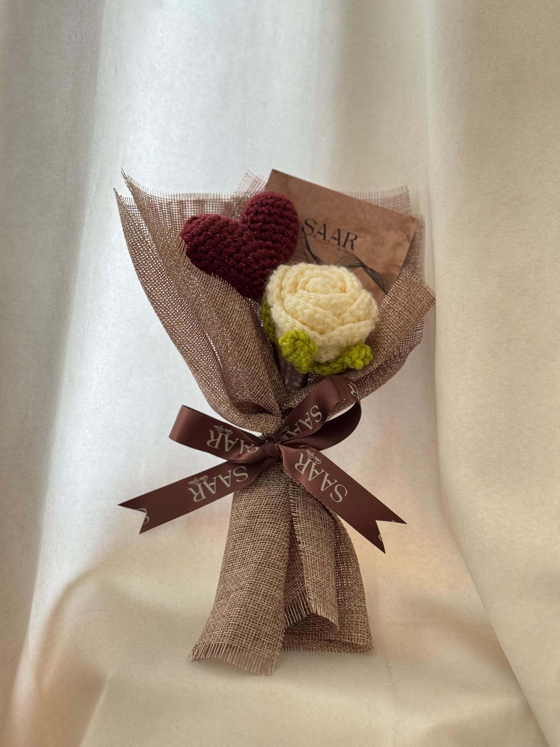 Handmade Crochet Mini Bouquet with Rose and Heart, Jute Wrapped Gift Set by Women Artisans-image-38