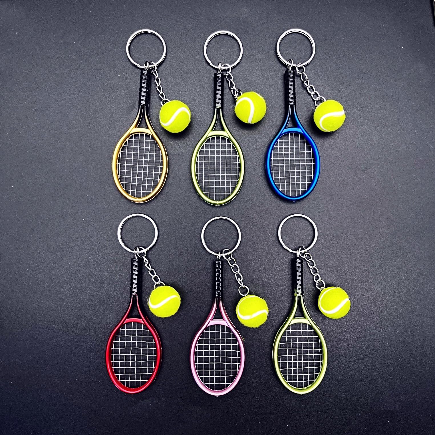 JZK 6x Llavero raqueta de tenis mini llavero pelota de tenis, regalo temático tenis, regalo para fanáticos tenis, decoraciones favores de fiesta tenis, recuerdo de juegos deportivos