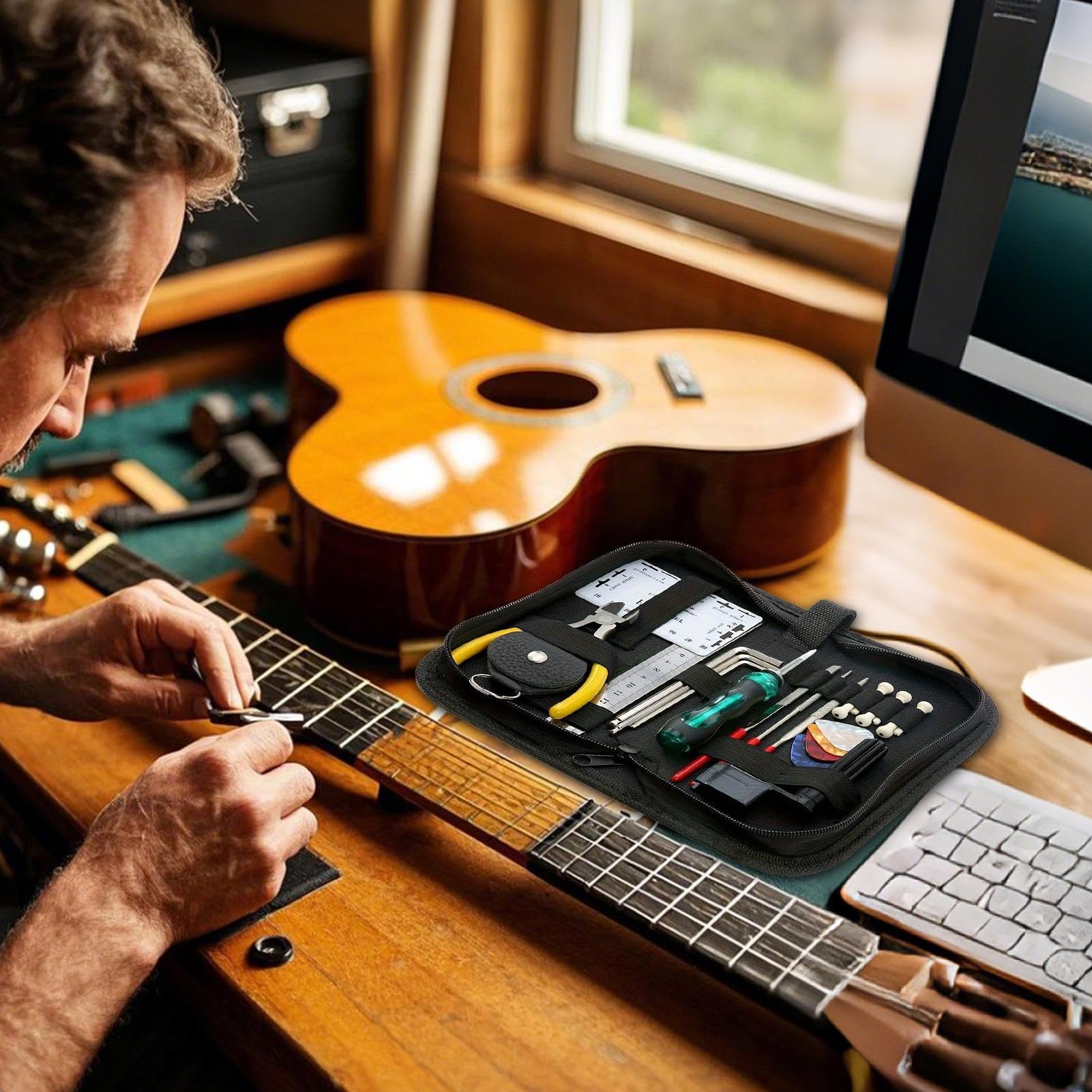 Kit de Réparation Guitare,Kit d'Entretien Guitare Électrique - Jeu de 25 Outils de Réparation pour Instruments de Musique pour Maison Studio Spectacle et Pratique