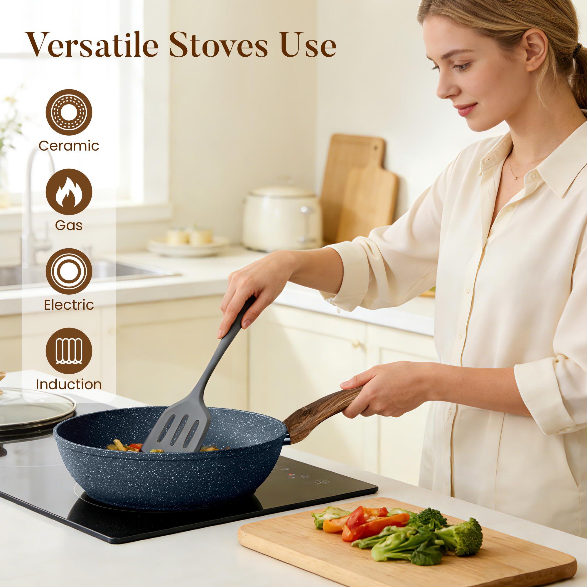Kitchen Academy Blue Pots and Pans Set Non Stick, 12Pcs Induction Cookware view 7