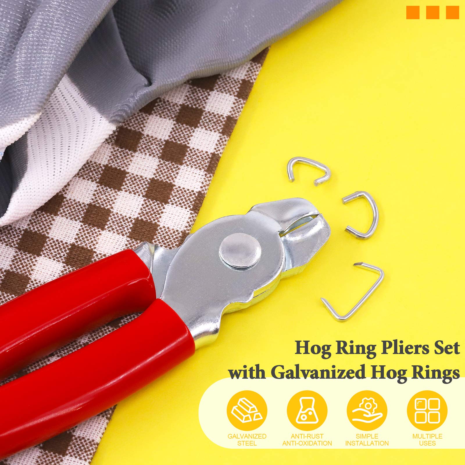 Rustark Straight Hog Ring Pliers Set including 360 Pcs Galvanized Hog Rings, 3/8", 3/4" - Image 3