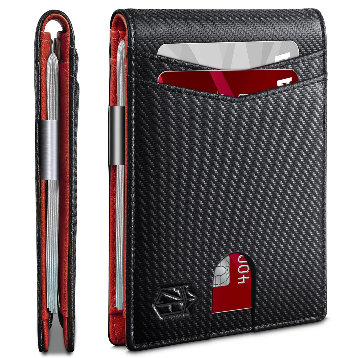 Zitahli Slim Wallet for Men Gifts 12 Card Slots ID Window With Money Clip Minimalist RFID Front Pocket Bifold Leather Small Thin Gift Box Dad Birthday Christmas Regalos Hombres