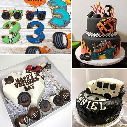 Miniatura 2 de Molde redondo 3D para fondant para neumáticos, moldes de silicona para rueda de camión, 4 piezas, para decoración de pasteles, proceso de azúcar,