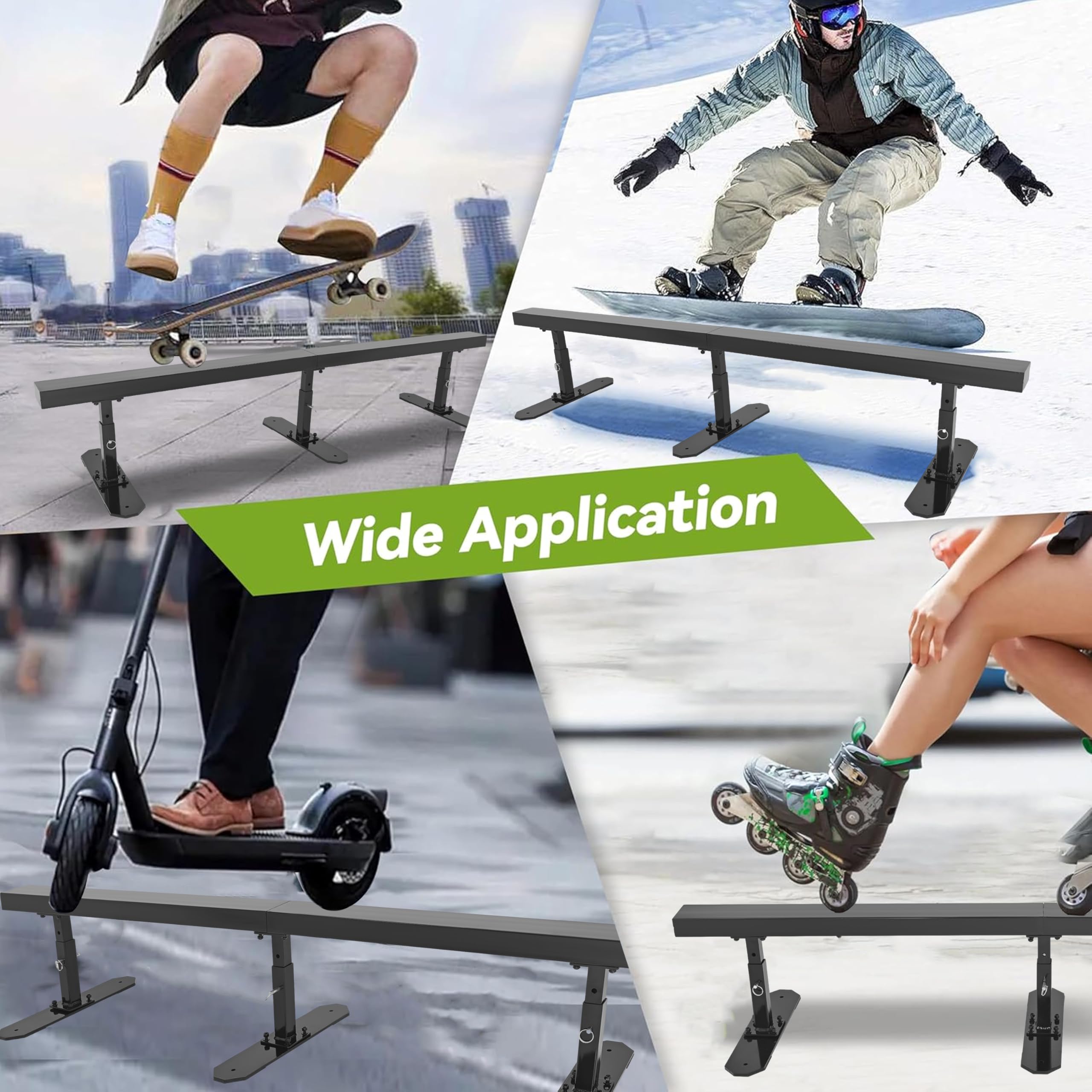 KUAFU 6ft Long Flat Bar Skate Rail, Portable Skateboard Ramp Grind Rail, Detachable Skatepark Grind Rail, for BMX, Scooters, Snowboard and Roller Skating - Adjustable Height