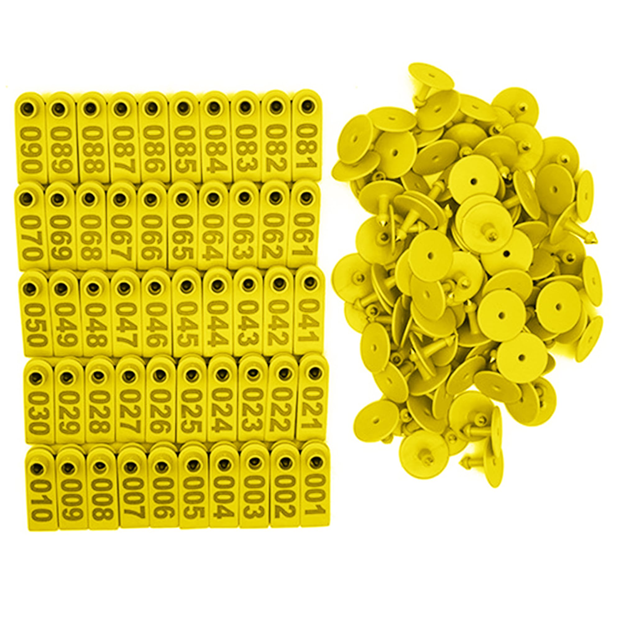 100Pcs Sheep Ear Tags 1-100 Numbers Sturdy Vibrant Color Livestock Ear Tags with Words for Cattle Sheep Pigs, Yellow Goat for Cattle