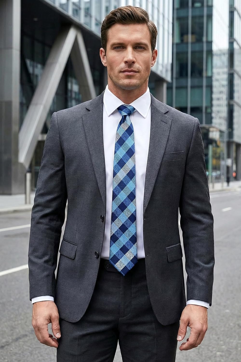 HISDERN Mens Ties Plaid Tie and Pocket Square Set Classic Woven Formal Checkered Neckties & Handkerchief Wedding Party - Image 4