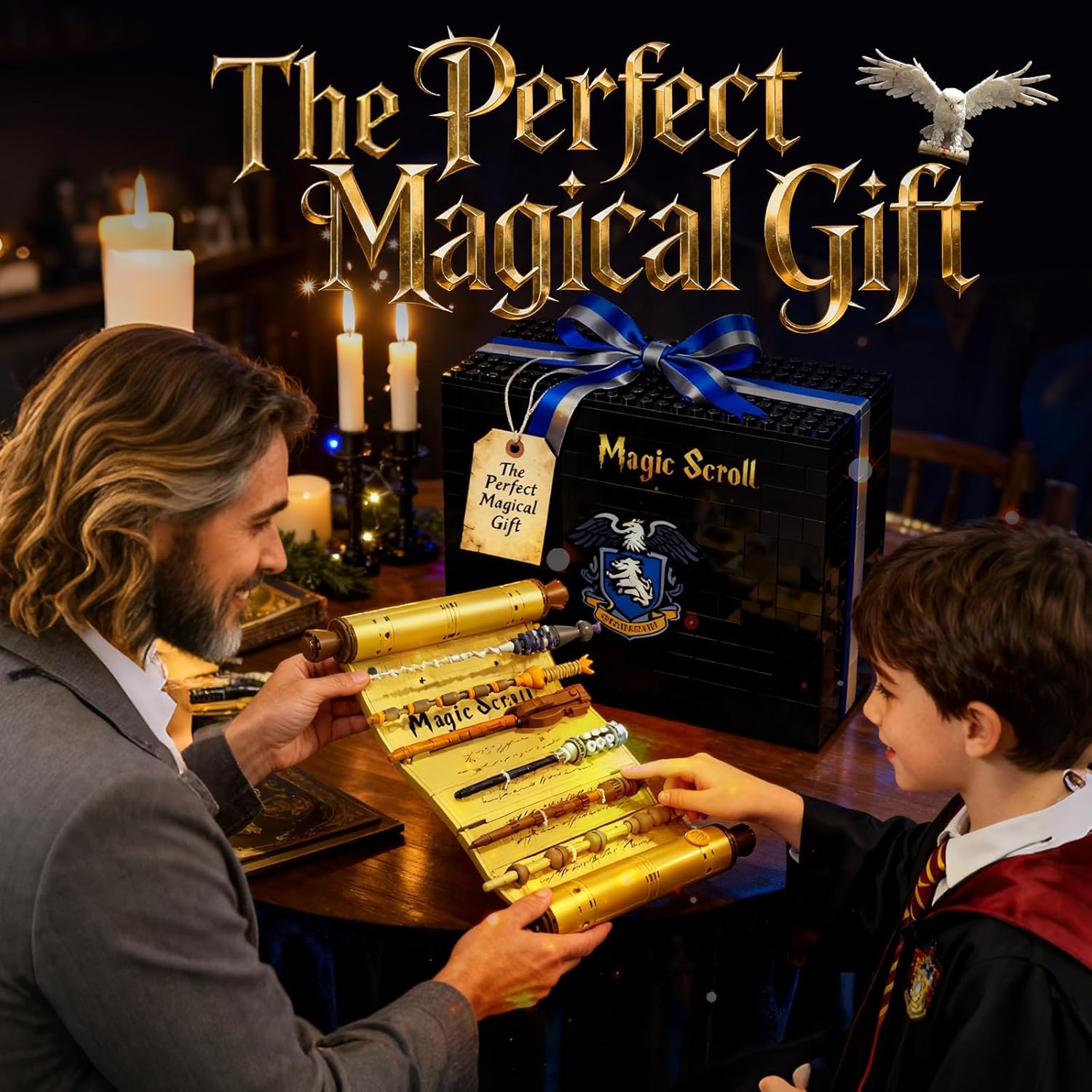 Sosuy Magic Scroll Wand Building Blocks Set — Wizard Scroll Kit with 6 Active Wands; Collector Display Model Construction; Ideal Gift for Fantasy Movie Fans for Kids Teens Adult 761 Pcs 8+