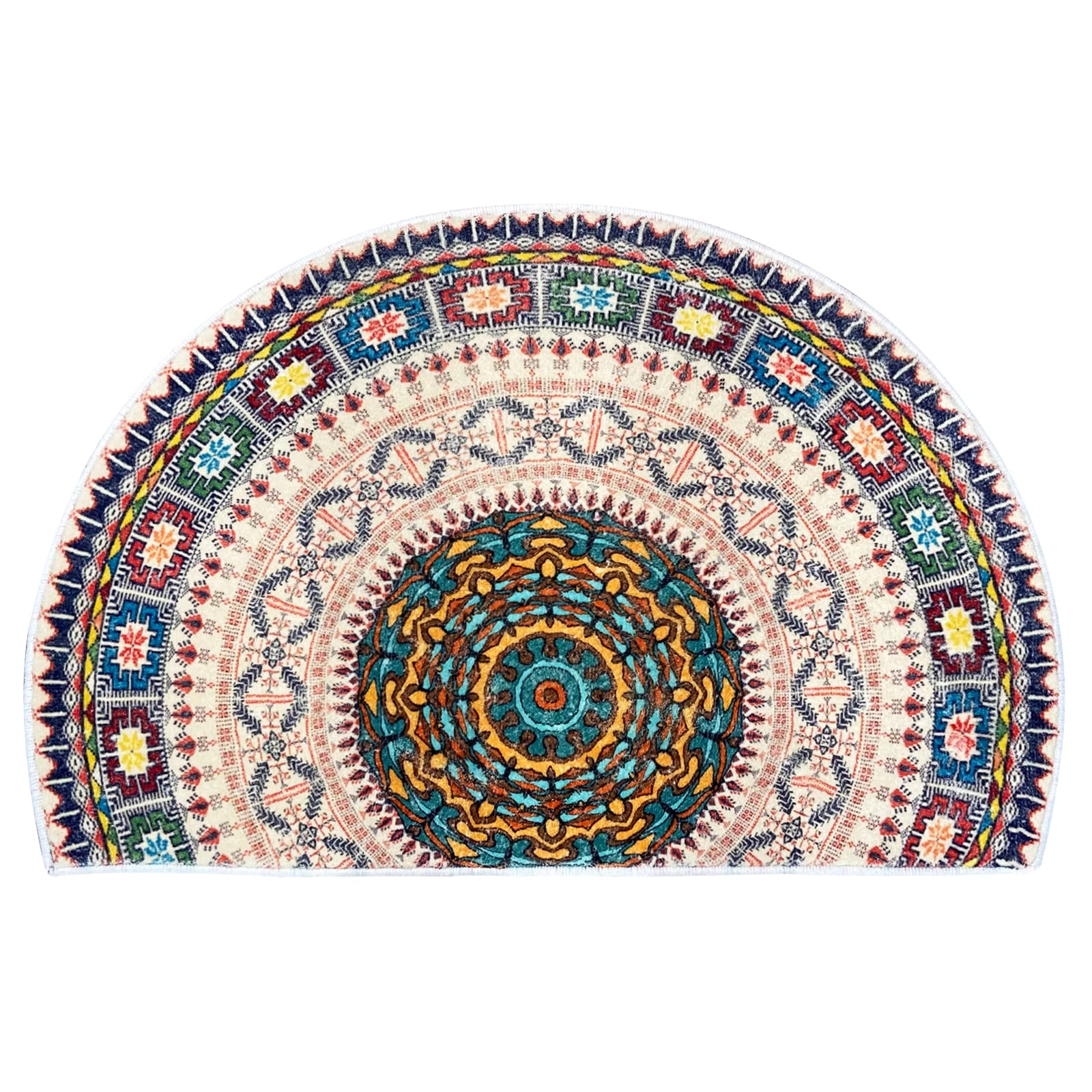 YHNUJMIK Half Round Kitchen Anti-Slip Bath Rug Kitchen Floor Mat Indoor Entrance Room Door Mat Boho Art Pattern Rug Suitable for Kitchen, Living Room, Bedroom, Bohemian Bathroom Doorway