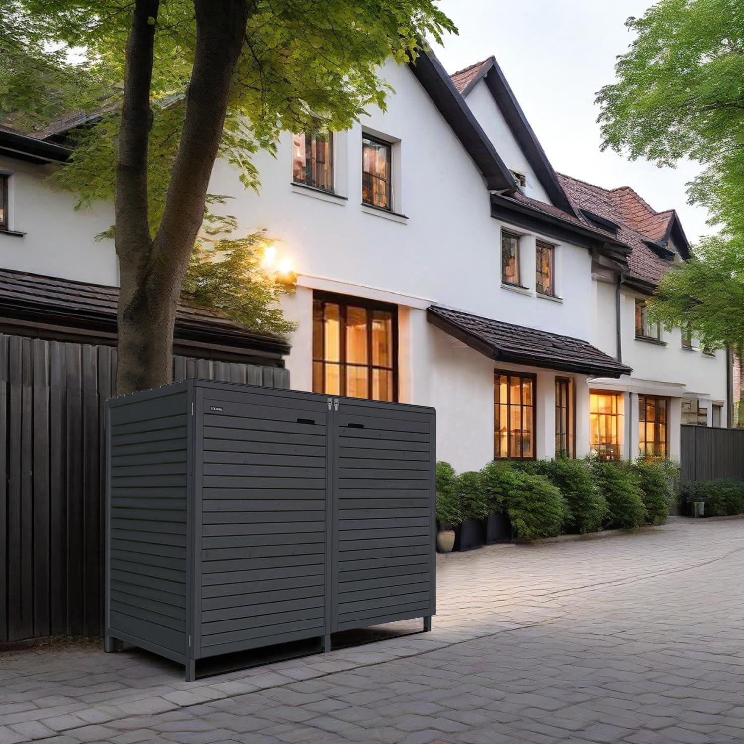 Mülltonnenbox 240L Lukadria24 Mülltonnenverkleidung Mülltonnecontainer Holz imprägniert in anthrazit (2 Tonnen)