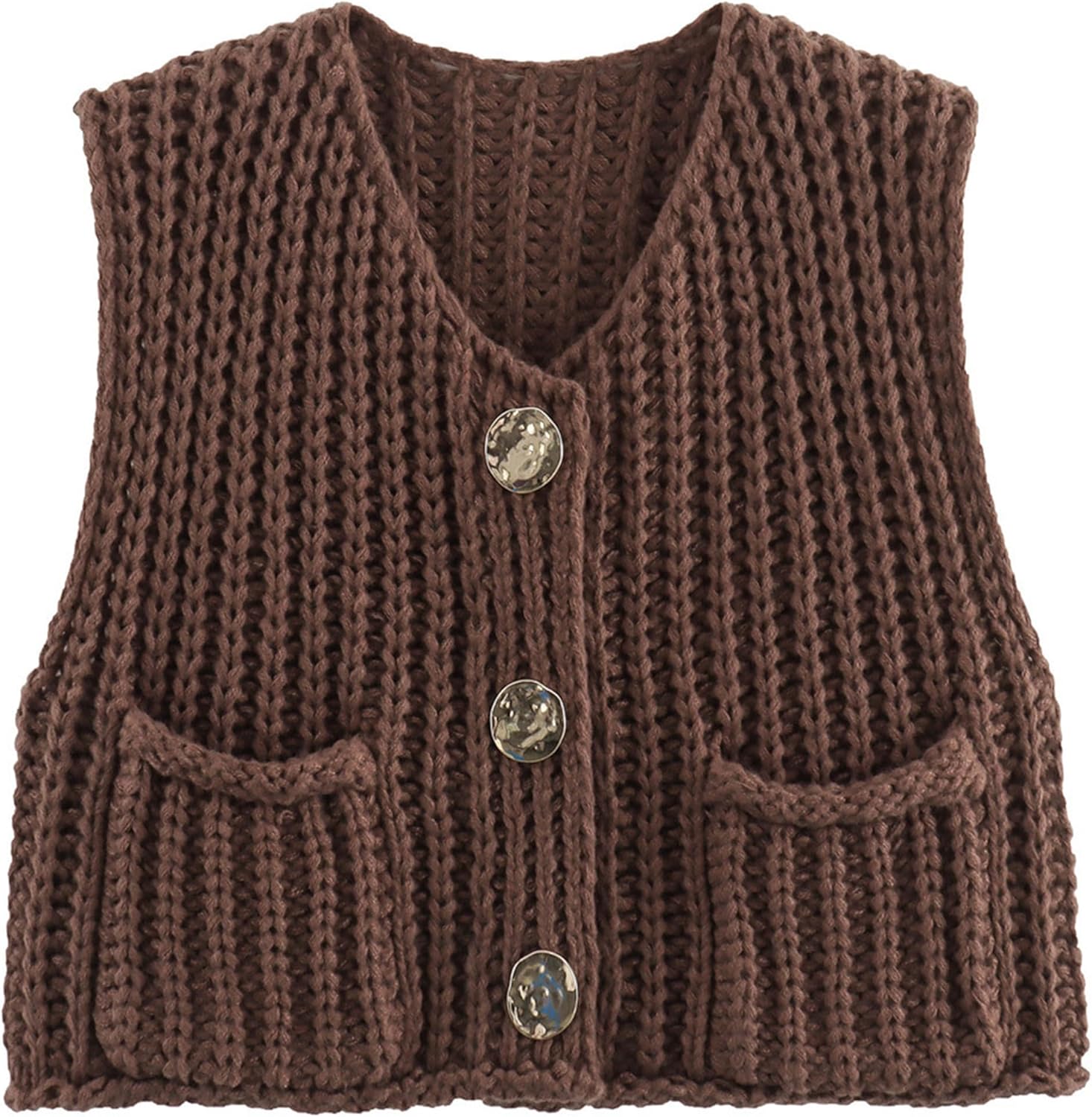 Flygo Womens Sleeveless Sweater Vest 2025 Fall Sweaters Loose Crop Knit Top Chunky Crochet Button Cardigan Sweaters