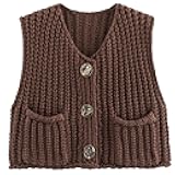 Flygo Womens Sleeveless Sweater Vest 2025 Fall Sweaters Loose Crop Knit Top Chunky Crochet Button Cardigan Sweaters