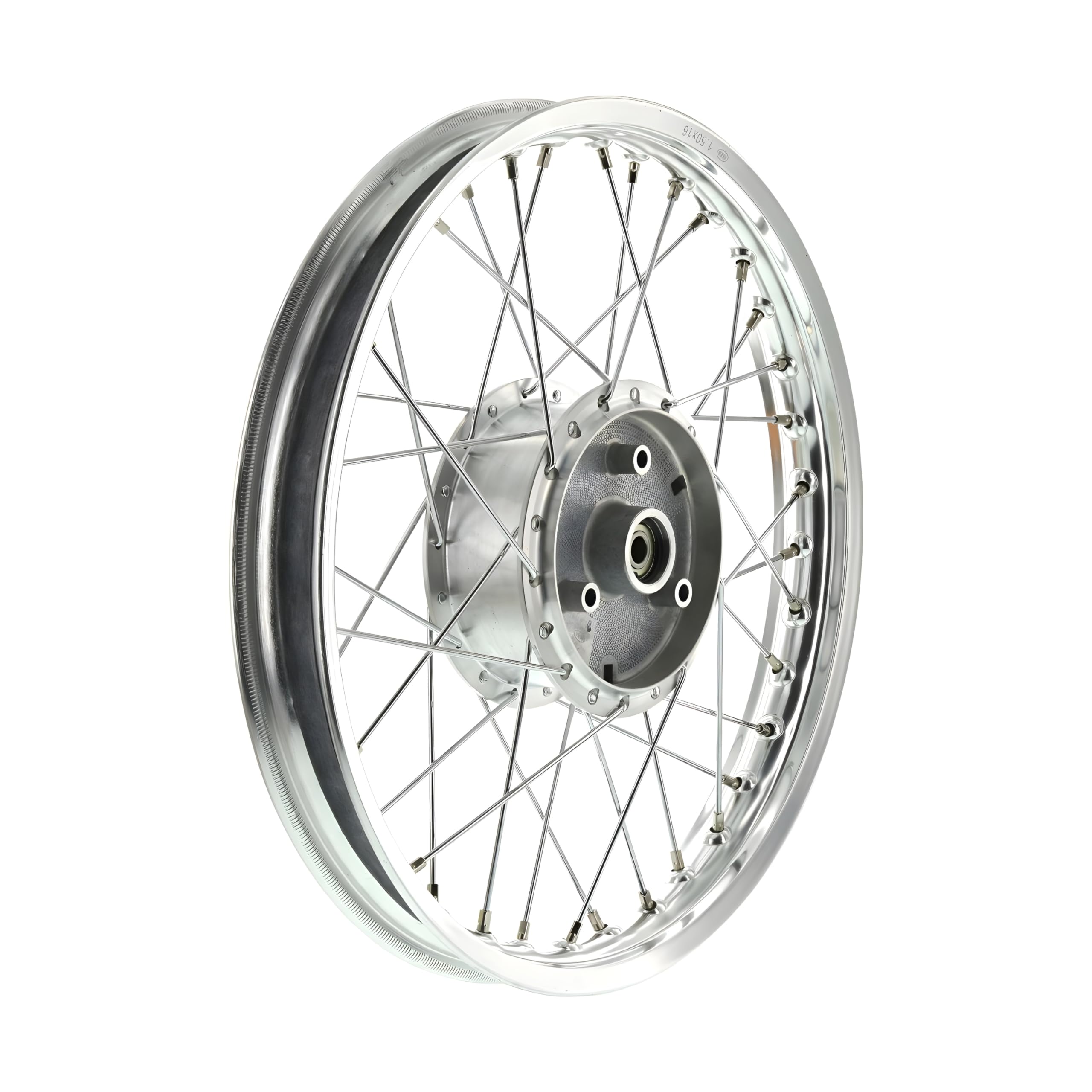 Speichenrad 1,5x16 Zoll Alufelge poliert + Chromspeichen + Tuning-Radnabe