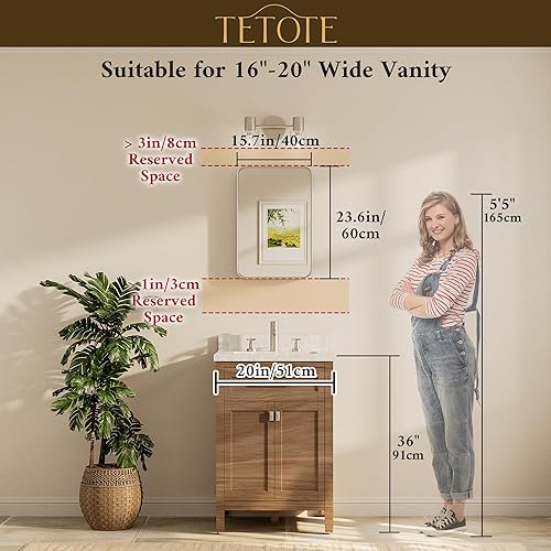 Miniatura 8 de TETOTE Espejo de marco negro de 16 x 24 pulgadas, espejo de tocador de baño para pared, moderno espejo rectangular de esquina redonda con marco