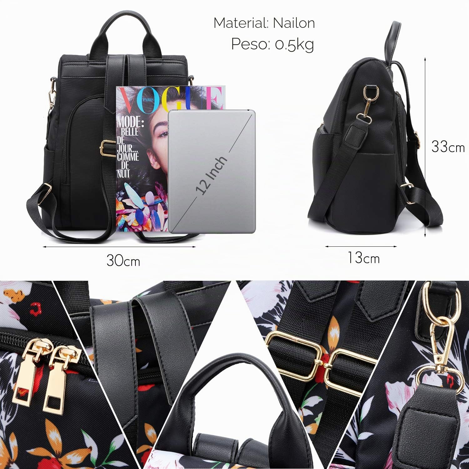 FANDARE Bolsos Mochila Mujer Bolsa de Hombro Antirrobo Bolso Mochilas Tipo Casual Niña Bolsas Escolares Adolescente Daypacks para Outdoor Viaje 3 in 1 School Bag Impermeable Nylon