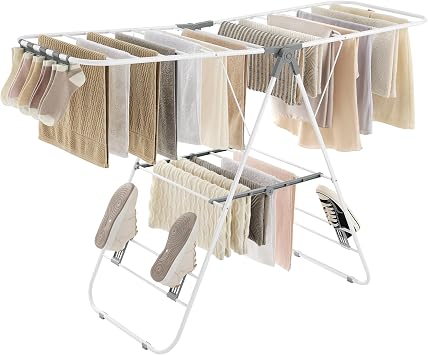 SONGMICS Clothes Airer, Foldable Drying Rack with Adjustable Wings