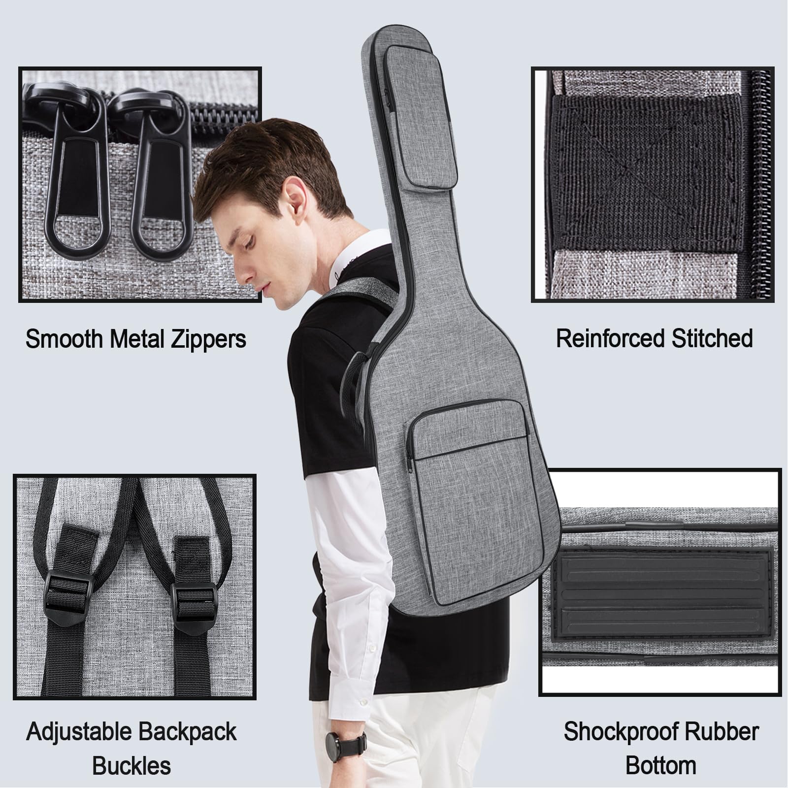 Bolsa de bajo eléctrico suave para bajo, 7 mm de grosor, acolchado para bajo, color gris