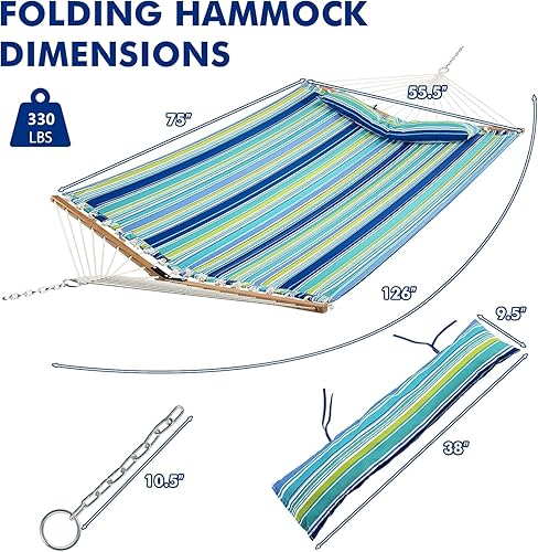 Miniatura 7 de Goplus Hamaca acolchada de 10.5 pies, hamaca acolchada para 2 personas con almohada desmontable, capacidad de 330 libras, barra separadora curvada