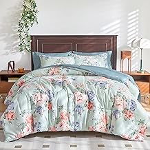 Floral Comforter Sheet Set Bed in a Bag 7 Pieces Queen Size Red Flowers Microfiber Summer Bedding Set (1 Comforter 2 Pillow Shams 1 Flat Sheet 1 Fitted Sheet 2 Pillowcases)