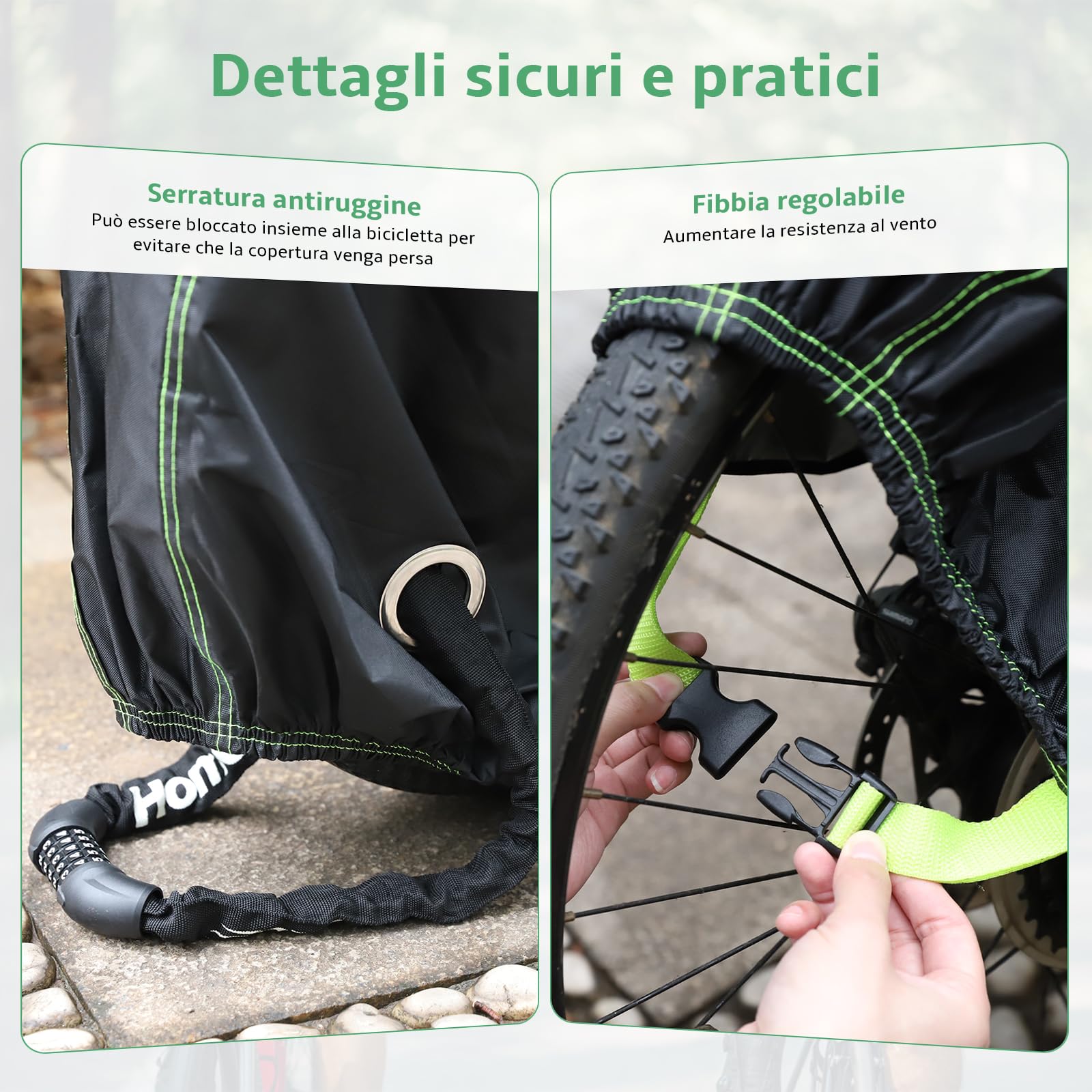 Telo copribici impermeabile in tessuto Oxford 500D per rimessaggio bici all'aperto 210 x 110 x 100 cm Protezione universale per bici, scooter, moto, bici elettriche