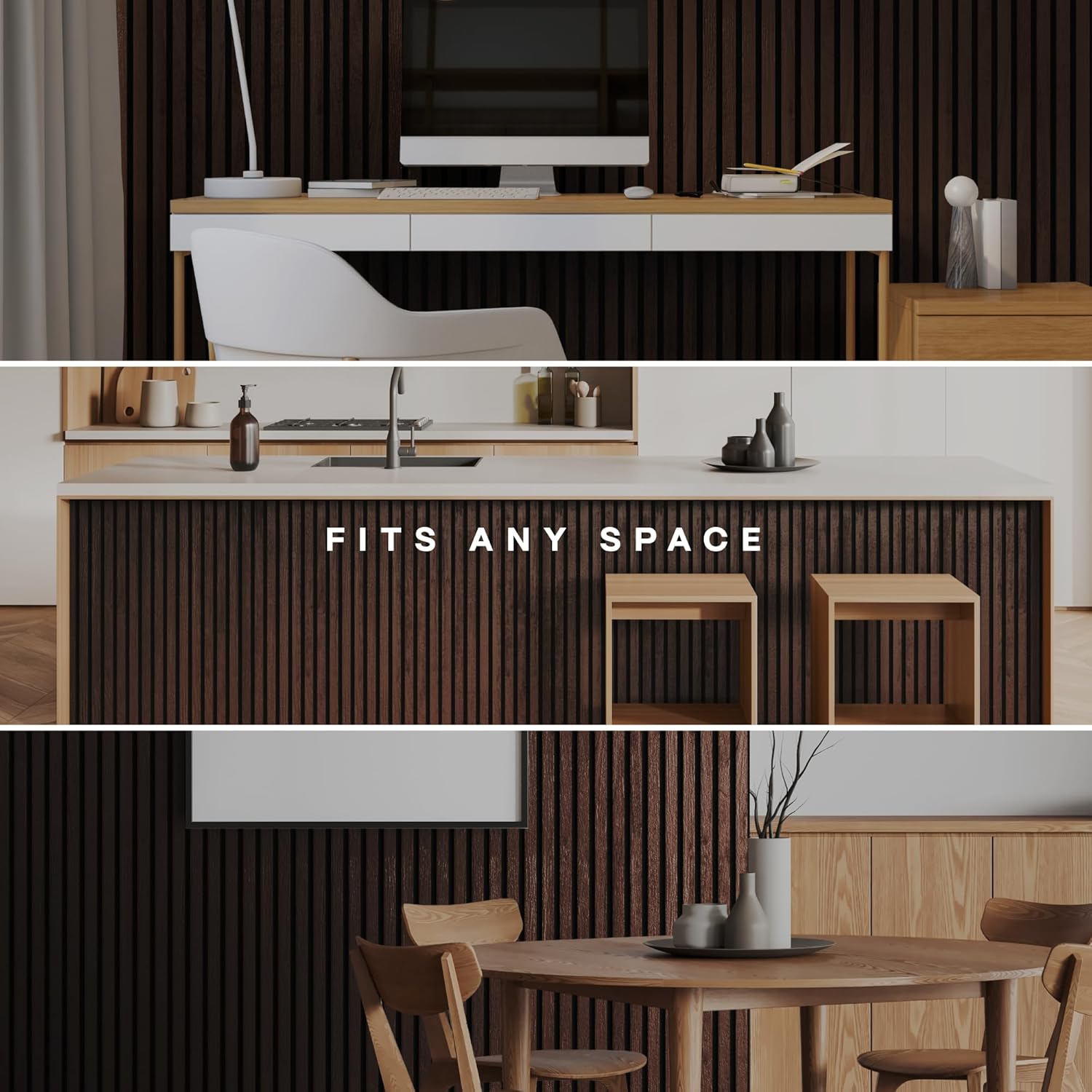 2-Pack Acoustic Wood Slat Panels - Soundproof Wall Paneling for Interior Decor 2pcs - 94.5x12.6 inches Dark Walnut