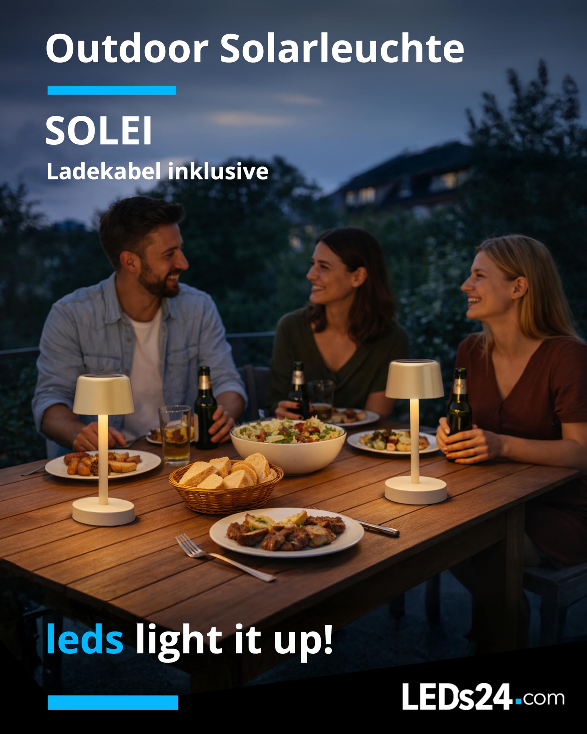 LED Solar Tischlampe Kabellos Outdoor - IP44 Solarleuchte Tisch Kabellos inkl. USB-C-Kabel [Warmweiß 3000K] - für Garten, Balkon, Terrasse, helle Innenräume (beige)
