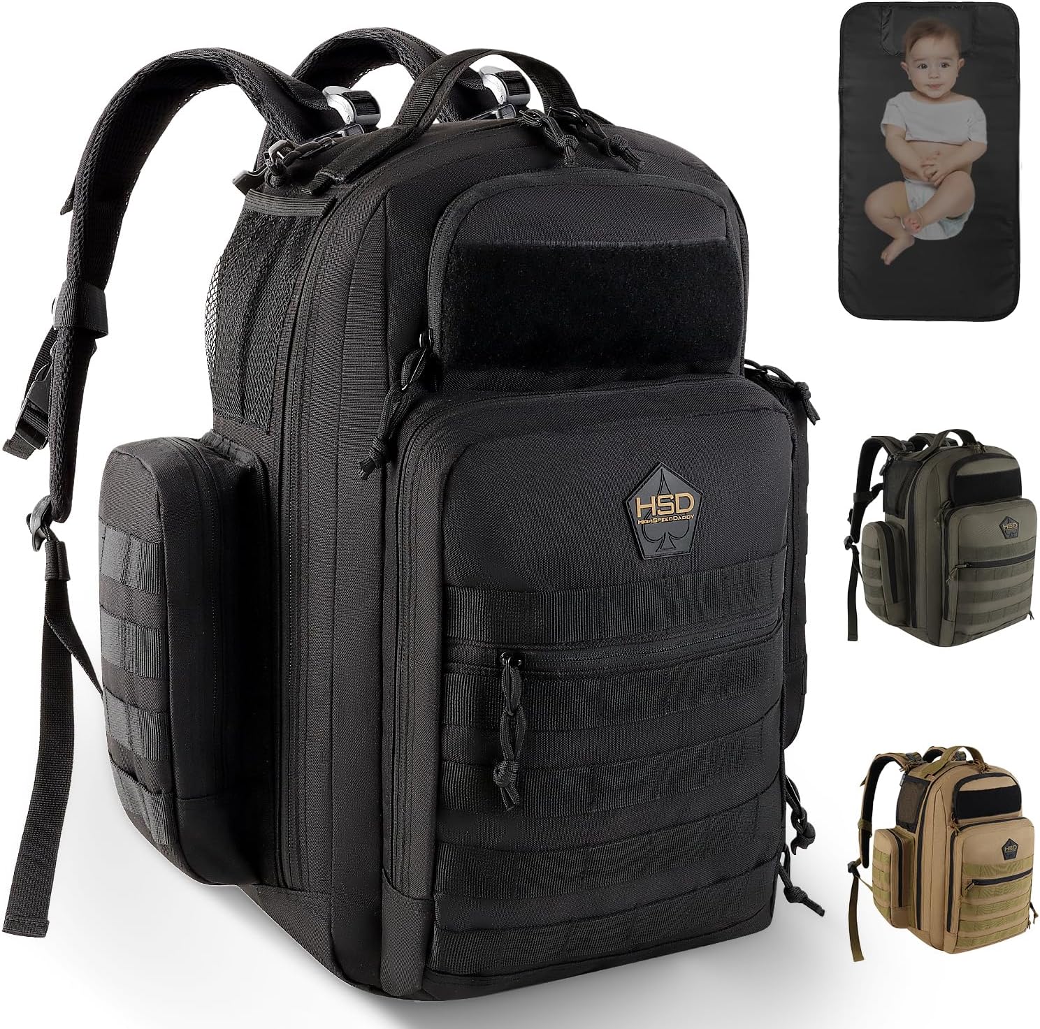 HighSpeedDaddy – Baby Diaper Backpack, Military-Grade, Waterproof, Compact Baby Travel Bag with Diaper Changing Mat
